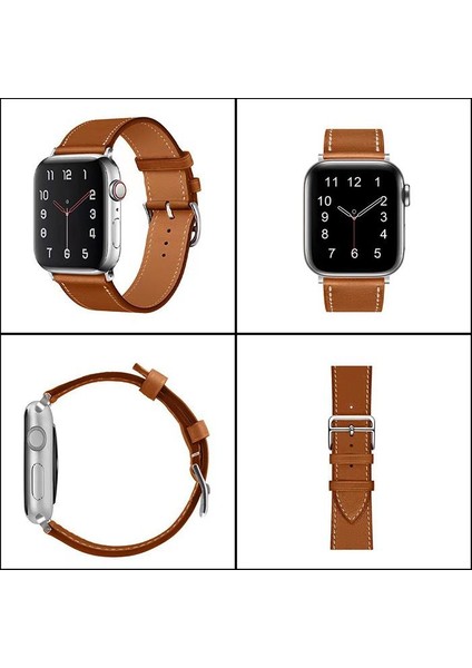 Polham Apple Watch 4-5-6 Ile Uyumlu 44MM Retro Tasarımlı Deri Kordon, Ultra Sağlam Kilitli Kayış