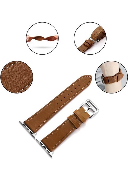 Polham Apple Watch 1-2-3 Ile Uyumlu 42MM Retro Tasarımlı Deri Kordon, Ultra Sağlam Kilitli Kayış