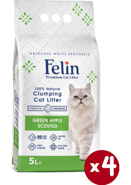 Yeşil Elma Kokulu Topaklanan İnce Taneli Kedi Kumu 5lx4