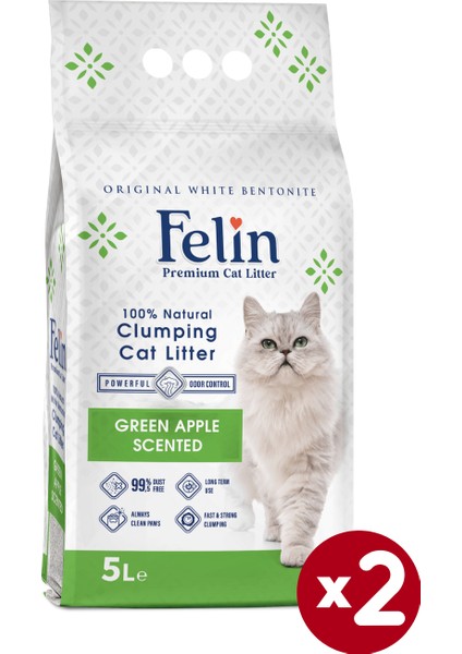 Yeşil Elma Kokulu Topaklanan İnce Taneli Kedi Kumu 5lx2