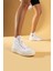 Bağcıklı Kalın Taban Bilekte Keten Kadın Sneaker 57-103-23FHN 2