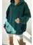 Unisex Koyu Yeşil Oversize İçi Puflu Kapüşonlu Bol Kalıp Sweatshirt Hoodie 1
