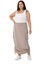 Büyük Beden Yanlardan Büzgü Detaylı Beli Lastikli Paraşüt Uzun Taş Rengi Etek 1