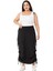 Büyük Beden Yanlardan Büzgü Detaylı Beli Lastikli Paraşüt Uzun Siyah Etek 1
