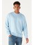 Erkek Açık Mavi Oversize Bol Kesim 3 Iplik Bisiklet Yaka Pamuklu Sweatshirt 1