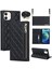 Iphone 12 Pro Phone Kılıf Anti-Drop Telefon Kapağı Rhombus Rhombus Baskılı Telefon Kılıfı Pu Deri Fermuar Cep Cüzdan Omuz Kayışı Black Stand (Yurt Dışından) 1