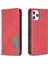Iphone 12 Pro/12 Için Kart Yuvalı Geometrik Desen Deri Stand Kılıfı - Kırmızı (Yurt Dışından) 4