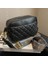Siyah Retro Omuz Çantası Kapitone Pu Deri Omuz Crossbody Çanta Baskılar Geniş Kayış Eşkenar Dörtgen Desen Katı Fermuar Küçük Kadın Satchel (Yurt Dışından) 1