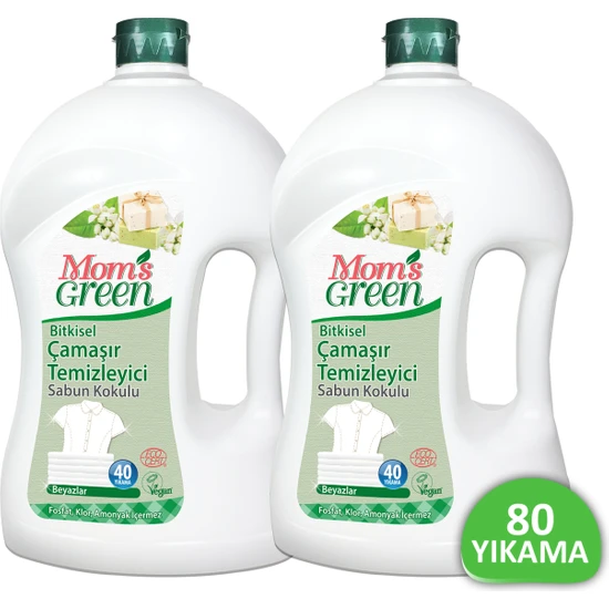 Mom's Green 2'li Set Sertifikalı Bitkisel Çamaşır Deterjanı Beyazlar İçin 1500 ml*2 // 80 Yıkama