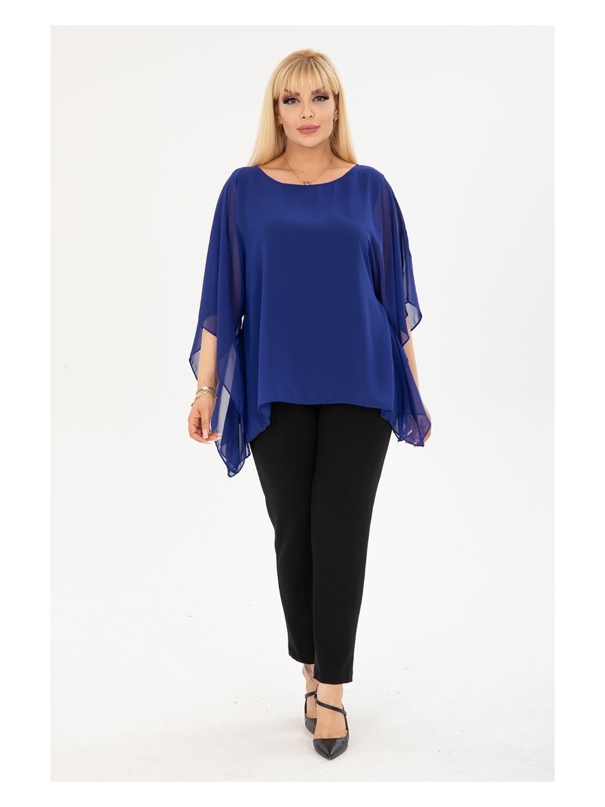 Modayız Büyük Beden Saks Şifon Bluz 3A-2403