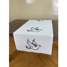 Pamuk İdea Uçan Kuş Desenli Runner Tahta Baskılı Taş Baskı Buldan Işi Pamuklu Keten Bezi Şömen Ranır Kuşlu Örtü
