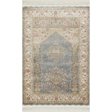 Eko Halı Isfahan Seccade Isf Scd 01 Grey Klasik Desenli Yumuşak Dokulu Yüksek Kalite 150 Tarak Sık Dokuma Ipek Seccade Halı