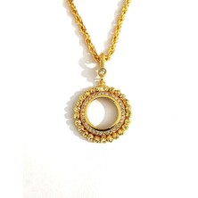 Hg.Aksesuar Kadın 22 Ayar Altın Kaplama Zirkon Taşlı Çeyrek Altın Koyulabilen Kolye