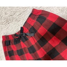 Betimoda %100 Pamuk Kadın Yüksek Bel Dört Mevsim Şort Pijama Kırmızı Pencere Kare