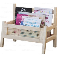 Naturel Dekor Baby Shark Hazeranlı Masif Ahşap Montessori Bank Kitaplık ve Hazeran Dergilik