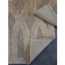 Teksev Alaiye Doğal Pamuklu Bej 2'li Banyo Paspası Seti Banyo Halısı Tufting Klozet Takımı