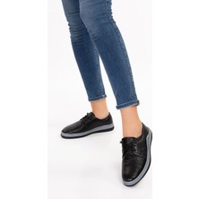 Artı Artı Ayakkabı Deri Ortopedik Kadın Sneaker Siyah Ayakkabı