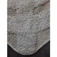 Teksev Yaprak Krem Doğal Pamuklu Banyo Paspası 100X100 cm Tek Parça Tufting Dokuma Paspas