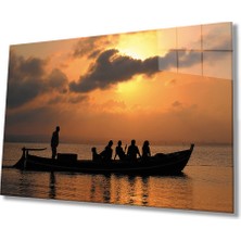 Miray Life Gün Batımı Deniz Kayık Insanlar Cam Tablo