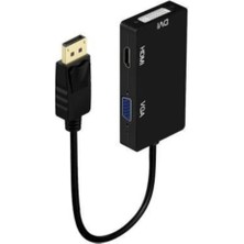 Pistech Displayport To Vga-Hdmı-Dvı Dönüştürücü Adaptör Yüksek Kalite Siyah