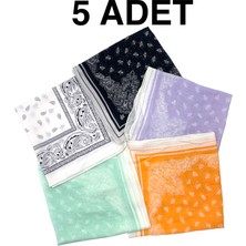 Naz Ipek 5'li Set  Pamuklu Bandana Fular 55X55CM Toptan  5 Adet Etnik Geometrik Çiçekli