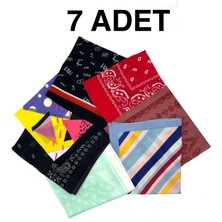 Naz Ipek 7'li Set  Pamuklu Bandana Fular 55X55CM  7 Adet Etnik Geometrik Çiçekli