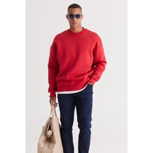 Altınyıldız Classics Erkek Kırmızı Oversize Fit Bol Kesim Pamuklu Içi Polarlı 3 Iplik Bisiklet Yaka Sweatshirt