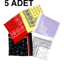 Naz Ipek 5'li Set  Pamuklu Bandana Fular 55X55CM Toptan  5 Adet Etnik Geometrik Çiçekli