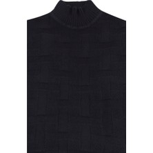 Jakamen Lacivert Slim Fit Desenli Pamuklu Tam Balıkçı Yaka Triko