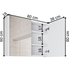 Banos Banyo Kulpsuz Tek Kapaklı Mat Beyaz Mdf 80 Cm Aynalı Banyo Üst Dolabı