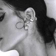Heppii Gümüş Haç Piercing  Tragus Helix Kıkırdak Zirkon Cross Piercing