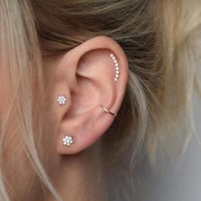 Heppii Cerrahi Çelik Çiçek Piercing Tragus Helix Conch Kıkırdak Lob Gümüş Renk
