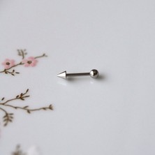 Heppii Cerrahi Çelik Sivri Uçlu Tragus Piercing Helix Kıkırdak 8 mm Gümüş Renk Arkası Toplu