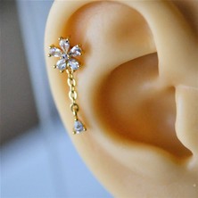 Heppii Cerrahi Çelik Zincir Sallantılı Çiçek Tragus Piercing Helix Kıkırdak Lob