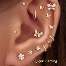 Heppii Cerrahi Çelik Arkası Düz Çiçek Tragus Piercing Helix Conch Daith