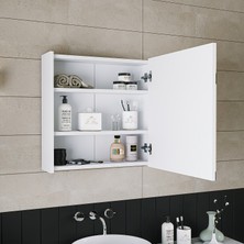 Banos Banyo Kulpsuz Tek Kapaklı Mat Beyaz Mdf 60 Cm Aynalı Banyo Üst Dolabı