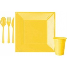 Sarı Kare Plastik Sofra Seti 16 Kişilik