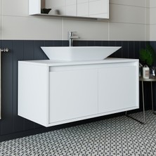 Banos Banyo Roomart Ayaksız 2 Kapaklı Lavabolu Mat Beyaz Mdf 100 Cm Banyo Dolabı