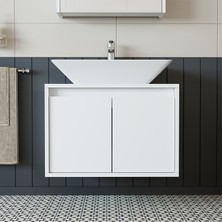 Banos Banyo Roomart 65 Cm Ayaksız 2 Kapaklı Lavabolu Mat Beyaz Mdf