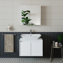 Banos Banyo Roomart Lavabolu Mat Beyaz Mdf 65 Cm Banyo Dolabı + Aynalı Banyo Üst Dolabı