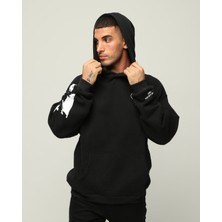 Owut Collection Siyah Erkek Oversize Kapüşonlu Yazı Baskılı Içi Yumuşak Tüylü Sweatshirt