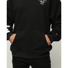 Owut Collection Siyah Erkek Oversize Kapüşonlu Yazı Baskılı Içi Yumuşak Tüylü Sweatshirt