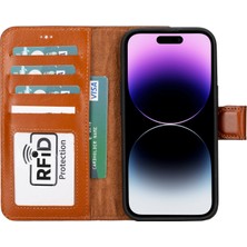 Lemonfoni Hakiki Deri Iphone 15 Modelleri Için Kablosuz Şarj Uyumlu Cüzdanlı Telefon Kılıfı