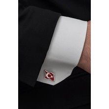 Yüzük Sanatı Ayyıldız Türk Bayrağı Mineli Gümüş Kol Düğmesi
