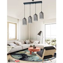 Etsylight Dora Black Sıralı Lüx 4 Salon Avize, Yemek Odası Avize