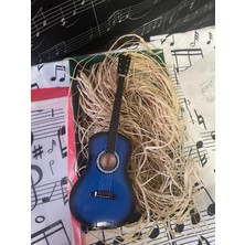 Herşey Nota Minyatür Gitar Mavi Klasik Gitar 25 cm Hediyelik Biblo
