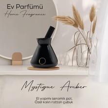 Ojijo London Çubuklu Oda Kokusu 200 ml Mystique Amber Oda Parfümü Siyah Seramik Pot Kalın Çubuk Set