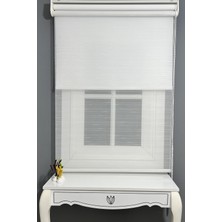 Alpinaz Çiftli Sistem Modern Çizği Tül & Mat Beyaz Stor %80 Işıgı Keser