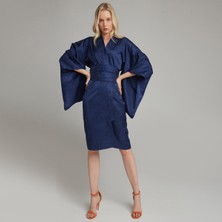 Designer Yokohama Mavi Jakarlı Şık Kadın Kimono