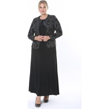 Ladies First Büyük Beden 3805 Siyah Ceket+Elbise Takım